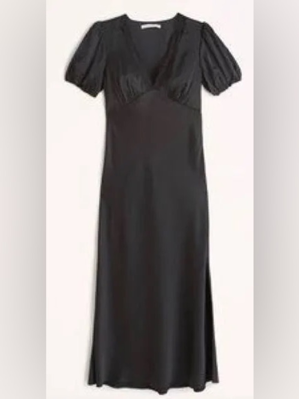 Abercrombie & Fitch Black Satin Midi Dress with Puff Sleeves